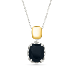 Black Onyx Two-Tone Sterling Silver and 10k Yellow Gold Pendant Necklace 1