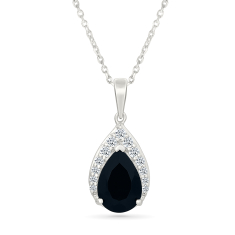 Black Onyx and Created White Sapphire Sterling Silver Pendant Necklace 1