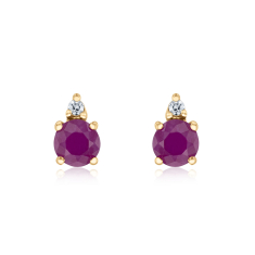 Ruby and Diamond Accent 10k Yellow Gold Stud Earrings 1
