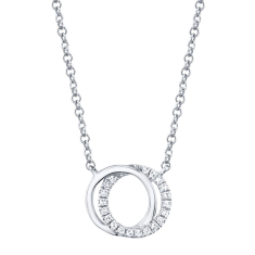 Shy Creation 1/15ctw Diamond Love Knot Circle 14k White Gold Necklace 1