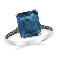 Le Vian® Deep Sea Blue Topaz™ 1/3ctw Chocolate Diamonds® and Nude Diamonds™ 14k Vanilla Gold® Ring 1