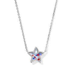 Kendra Scott Cassidy Short Pendant Necklace in Red White Blue Star Illusion, Rhodium-Plated 1