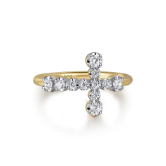 Gabriel & Co. 14k Yellow Gold 1/3ctw Diamond Horizontal Cross Ring 1