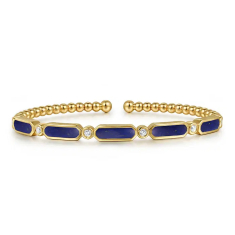 Gabriel & Co. 14k Yellow Gold 1/5ctw Diamond and Lapis Bujukan Bangle Bracelet 1