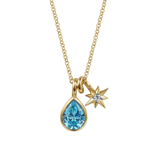 Gabriel & Co. 14k Yellow Gold Blue Topaz and 1/20ct Diamond Teardrop Pendant Necklace 1