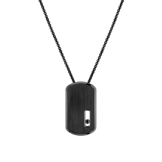 Messika Move 1/8ctw Black Diamond Men's Black Titanium Graphite Dog Tag Pendant Necklace 1