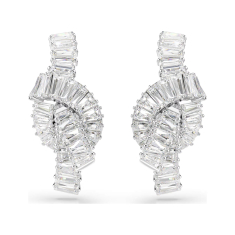 Swarovski Matrix Knot Baguette Zirconia Earrings, Rhodium-Plated 1
