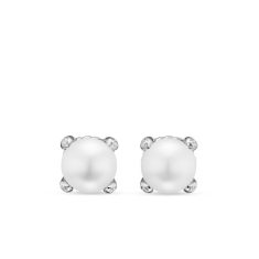 David Yurman Pearl Classics Stud Earrings in Sterling Silver and Diamonds, 6.6mm 1
