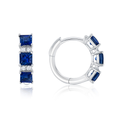 Blue Sapphire and 1/20ctw Diamond 14k White Gold Hoop Earrings - Watercolor Collection 1