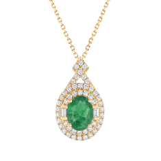 Emerald and 3/8ctw Diamond 14k Yellow Gold Double Halo Pendant Necklace - Watercolor Collection 1