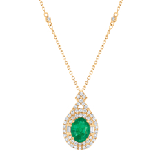 Emerald and 3/8ctw Diamond 14k Yellow Gold Double Halo Pendant Necklace - Watercolor Collection 1