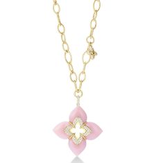 Roberto Coin Venetian Princess Pink Opal Cabochon and Diamond 18k Yellow Gold Necklace 1