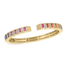 Roberto Coin Obelisco Mixed Sapphire and 7/8ctw Diamond 18k Yellow Gold Bangle Bracelet 1