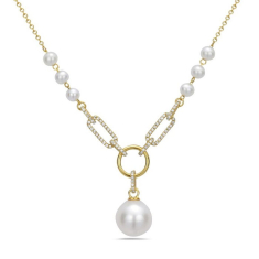Bassali Freshwater Cultured Pearl and 1/5ctw Diamond 14k Yellow Gold Necklace 1