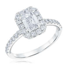 1 1/2ctw Emerald Lab Grown Diamond Halo 14k White Gold Engagement Ring 1