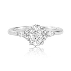 1ctw Oval Diamond 18k White Gold Halo Engagement Ring 1
