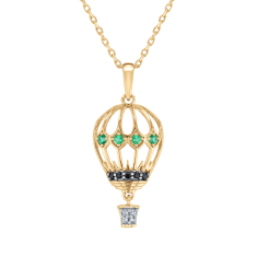 Wicked Elphaba Created Emerald, Black Spinel, and Created White Sapphire Hot Air Balloon Pendant Necklace 1