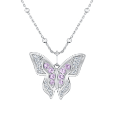 Wicked Glinda Created Pink Sapphire and Created White Sapphire Sterling Silver Butterfly Pendant Necklace 1
