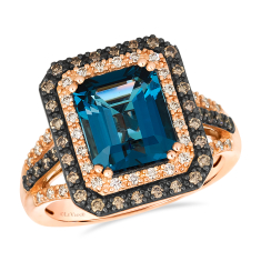 Le Vian® Deep Sea Blue Topaz™ 1/2ctw Chocolate Diamonds® and Nude Diamonds™ 14k Strawberry Gold® Ring 1