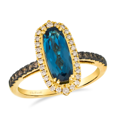 Le Vian® Deep Sea Blue Topaz™ 1/3ctw Chocolate Diamonds® and Nude Diamonds™ 14k Honey Gold® Ring 1
