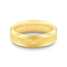 Men's Sylvie 14k Yellow Gold 6.5mm Heritage Knurled Center Band - Phineas 1