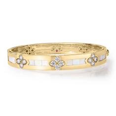 Roberto Coin Love in Verona 1ctw Diamond and Mother of Pearl 18k Yellow Gold Bangle Bracelet 1