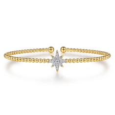 Gabriel & Co. 1/6ctw Diamond 14k Yellow Gold Bujukan Starburst Split Bangle Bracelet 1