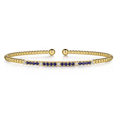 Gabriel & Co. Blue Sapphire and 1/10ctw Diamond 14k Yellow Gold Bujukan Split Bangle 1