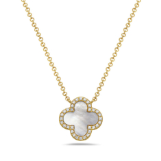 Bassali Mother-of-Pearl and 1/10ctw Diamond 14k Yellow Gold Clover Pendant Necklace 1