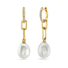Bassali Freshwater Cultured Pearl and 1/6ctw Diamond 14k Yellow Gold Drop Earrings 1