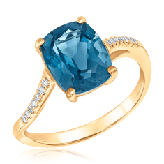 Cushion London Blue Topaz and 1/15ctw Diamond 14k Yellow Gold Ring - Watercolor Collection 1