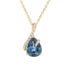 Pear London Blue Topaz and 1/10ctw Diamond 14k Yellow Gold Pendant Necklace - Watercolor Collection 1