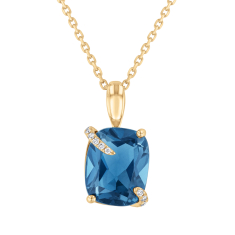 Cushion London Blue Topaz and Diamond Accent 14k Yellow Gold Pendant Necklace - Watercolor Collection 1