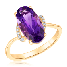 Oval Amethyst and 1/20ctw Diamond 14k Yellow Gold Ring - Watercolor Collection 1