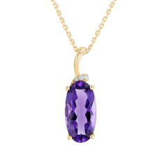 Oval Amethyst and Diamond Accent 14k Yellow Gold Pendant Necklace - Watercolor Collection 1
