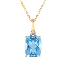 Cushion Swiss Blue Topaz and Diamond Accent 14k Yellow Gold Pendant Necklace - Watercolor Collection 1