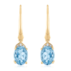 Oval Swiss Blue Topaz and Diamond Accent 14k Yellow Gold Earrings - Watercolor Collection 1