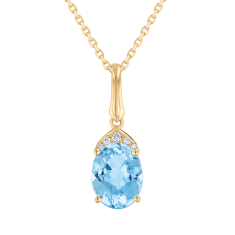 Oval Swiss Blue Topaz and Diamond Accent 14k Yellow Gold Pendant Necklace - Watercolor Collection 1