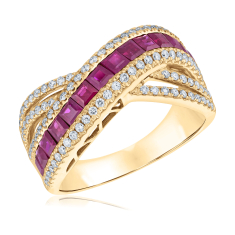 Ruby and 3/8ctw Diamond 14k Yellow Gold Crossover Ring - Watercolor Collection 1