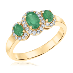 Emerald and 1/4ctw Diamond 14k Yellow Gold Three-Stone Ring - Watercolor Collection 1