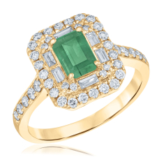 Emerald and 5/8ctw Diamond 14k Yellow Gold Double Halo Ring - Watercolor Collection 1