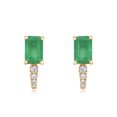 Emerald and 1/15ctw Diamond 14k Yellow Gold Earrings - Watercolor Collection 1