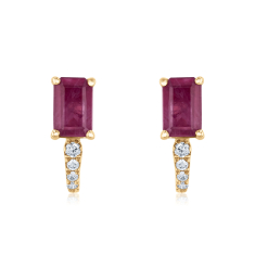 Ruby and 1/15ctw Diamond 14k Yellow Gold Earrings - Watercolor Collection 1