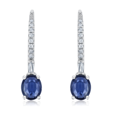 Blue Sapphire and 1/10ctw Diamond 14k White Gold Earrings - Watercolor Collection 1