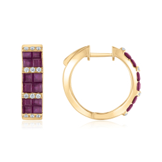 Ruby and 1/4ctw Diamond 14k Yellow Gold Hoop Earrings - Watercolor Collection 1