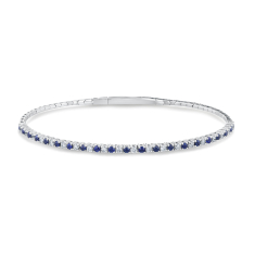 Blue Sapphire and 1/2ctw Diamond 14k White Gold Flexible Bangle Bracelet - Watercolor Collection 1