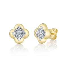 Shy Creation 3/8ctw Diamond 14k Yellow Gold Clover Stud Earrings 1