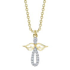 Shy Creation 1/20ctw Diamond 14k Yellow Gold Angel Pendant Necklace 1