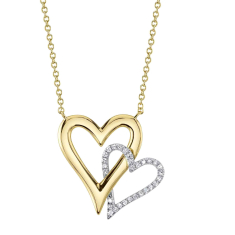 Shy Creation 1/15ctw Diamond Two-Tone Double Heart Pendant Necklace 1
