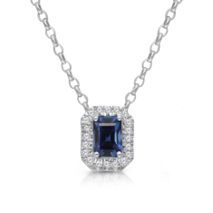 Kallati Blue Sapphire and 1/6ctw Diamond 14k White Gold Pendant Necklace 1